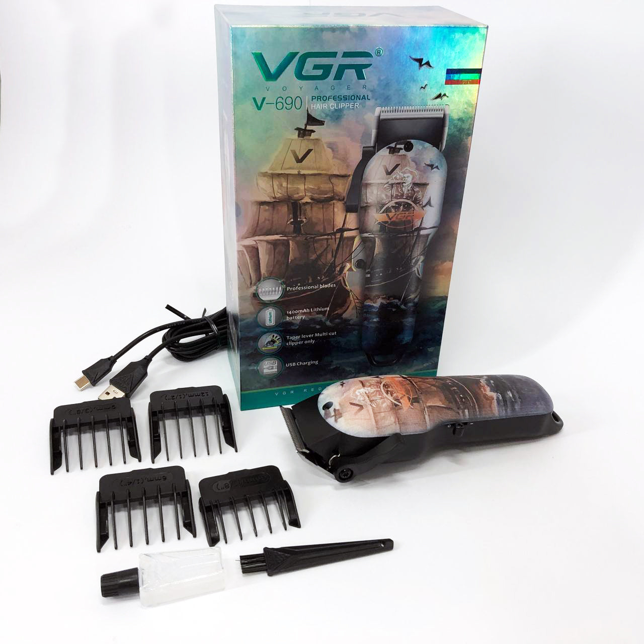 Аккумуляторная машинка для стрижки VGR V-690 от USB Нержавеющая сталь, подстригательная машинка