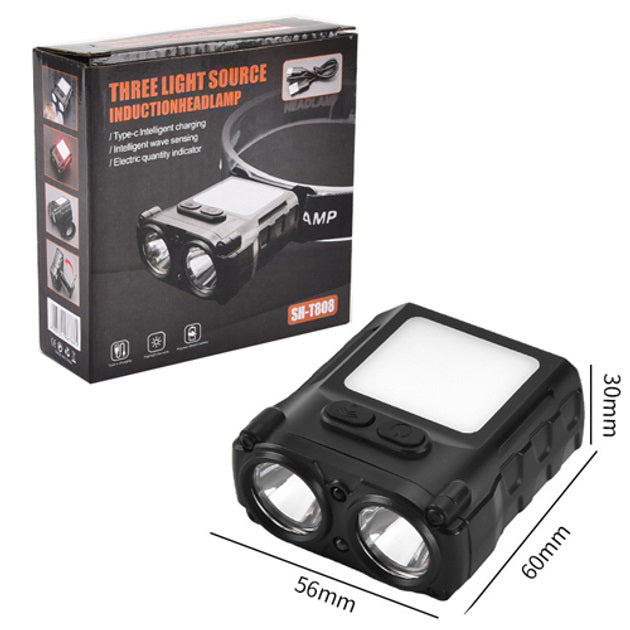 Фонарь налобный SH-T808-2XPE-20SMD-white/red с датчиком движения, мощный налобный фонарь для рыбалки