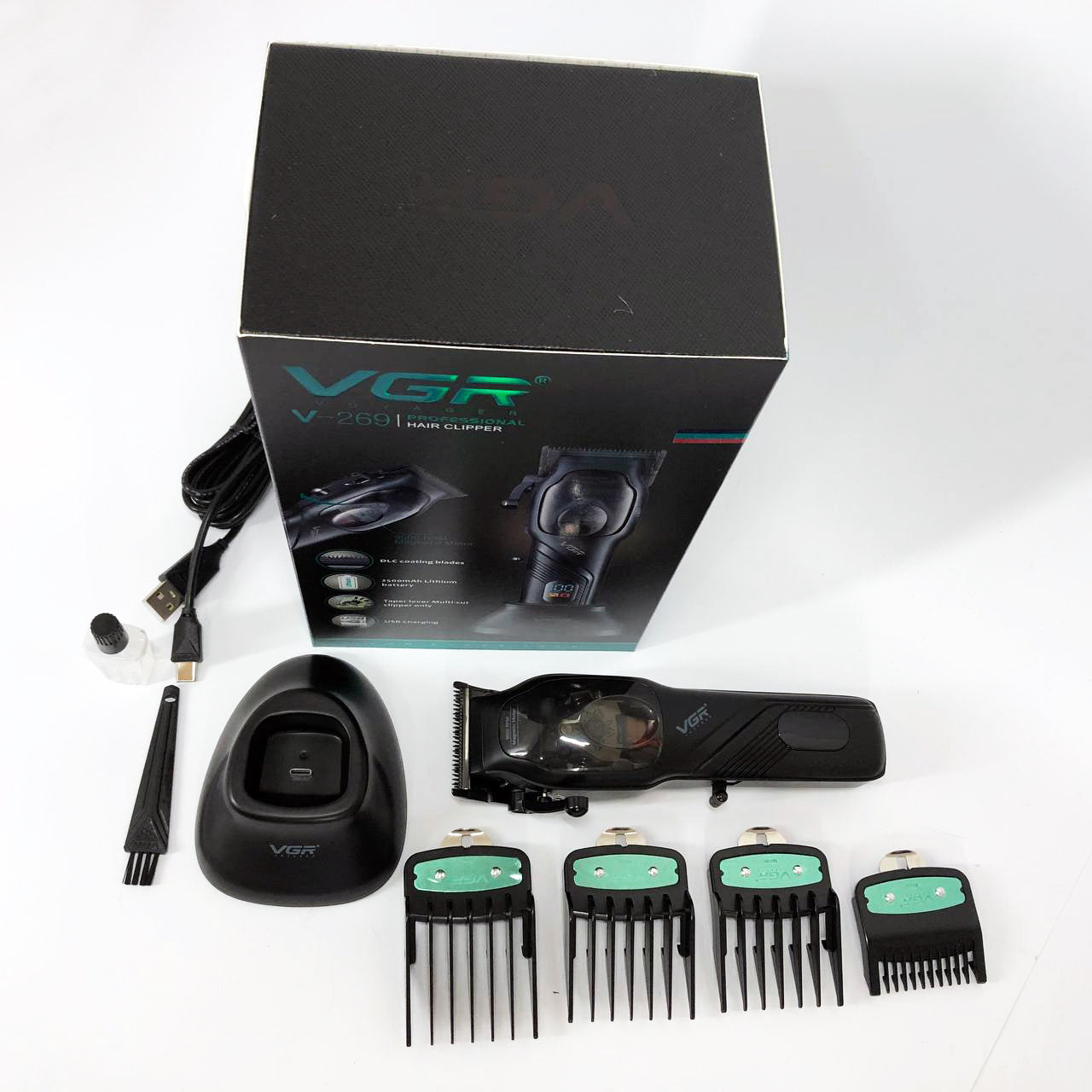 Машинка для стрижки волос VGR V-269 (профессиональная) с дисплеем и 4 насадками, окантовочная машинка
