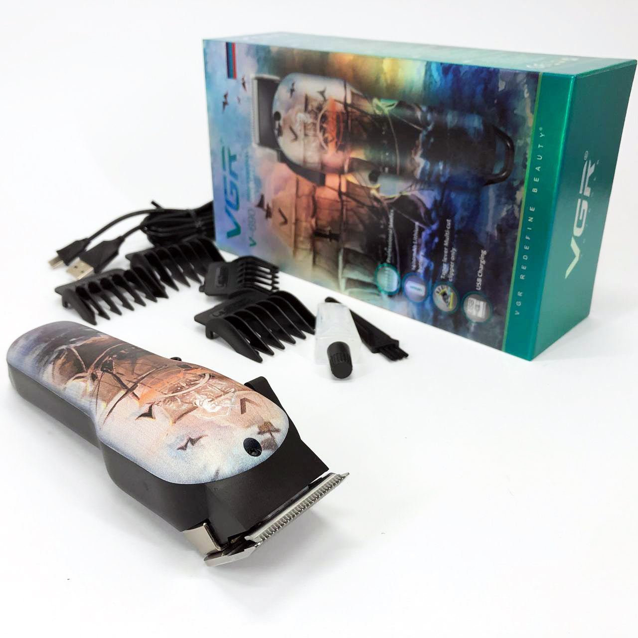 Аккумуляторная машинка для стрижки VGR V-690 от USB Нержавеющая сталь, подстригательная машинка