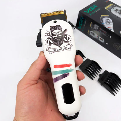 Машинка для стрижки волос и бороды профессиональная VGR V-699 B с насадками и LED дисплеем. Цвет: белый