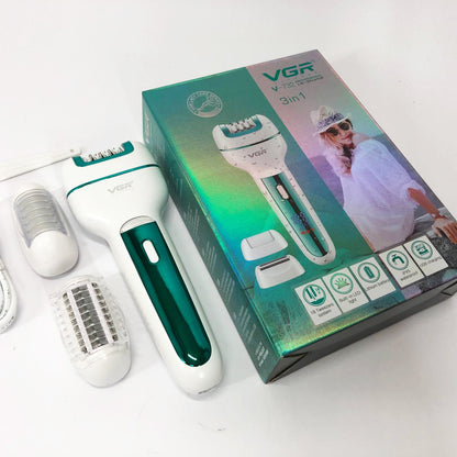 Женский беспроводной эпилятор 3в1 VGR V-732 для ног и зоны бикини с подсветкой и дисплеем. Цвет: зеленый