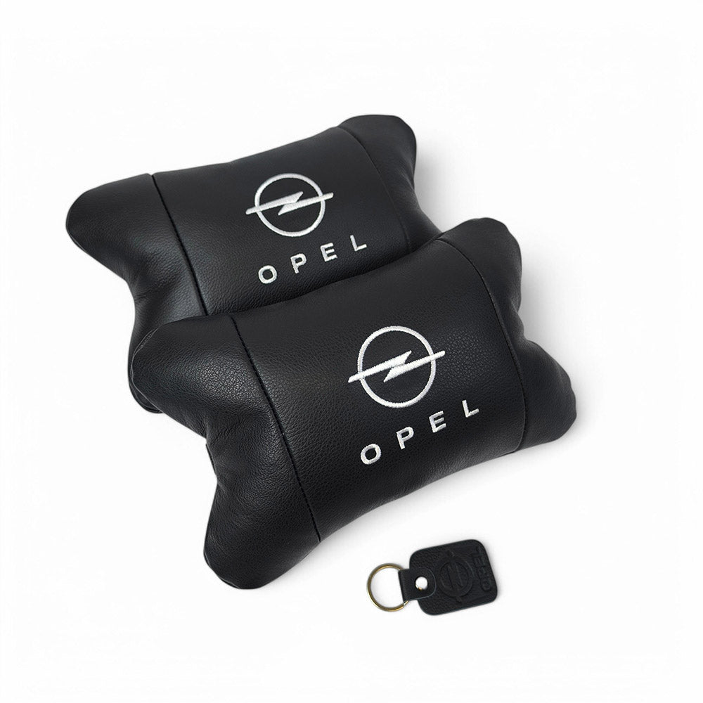 Набор автомобильных подушек 2шт для Opel, натуральная кожа, стильные черные подголовники Опель для авто