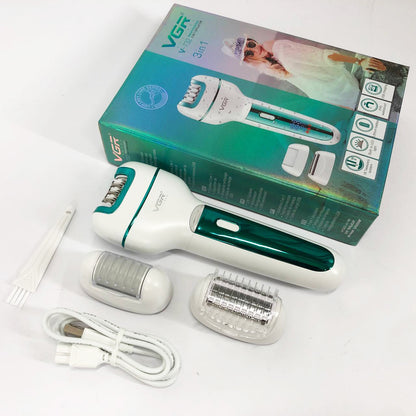 Женский беспроводной эпилятор 3в1 VGR V-732 для ног и зоны бикини с подсветкой и дисплеем. Цвет: зеленый