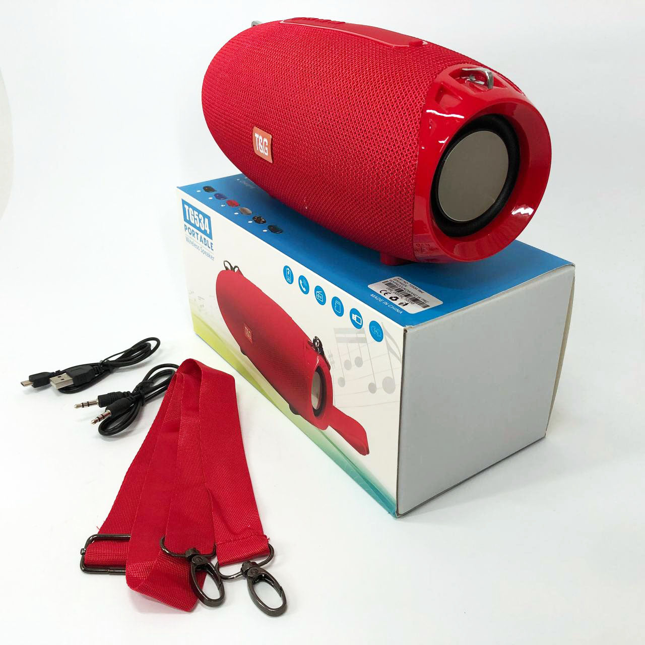 Портативная Bluetooth колонка TG534 SD IPX5 с ремешком, беспроводная колонка мощная. Цвет: красный