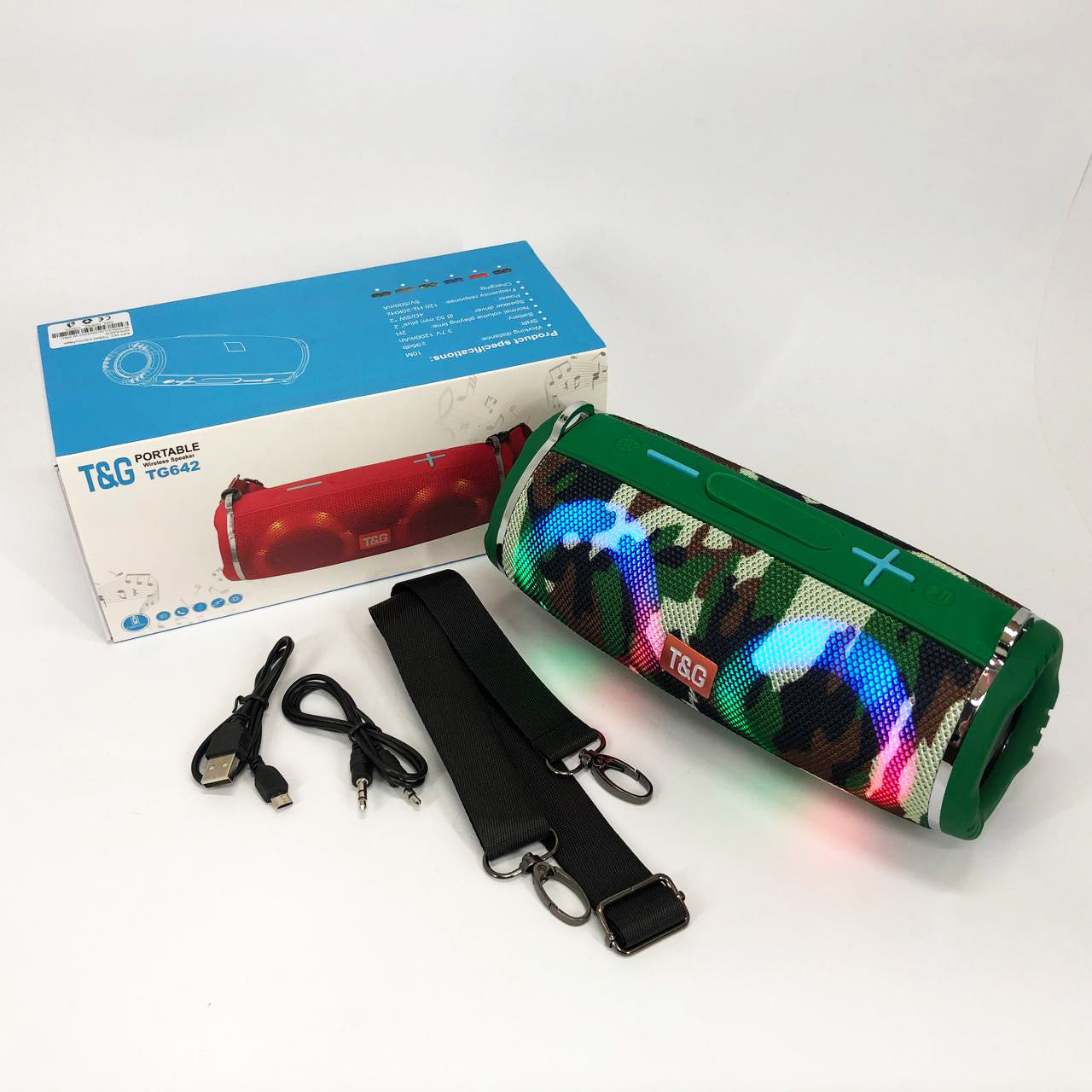 Портативная колонка TG642 с RGB подсветкой и ремешком, колонка для вечеринки. Цвет: камуфляж