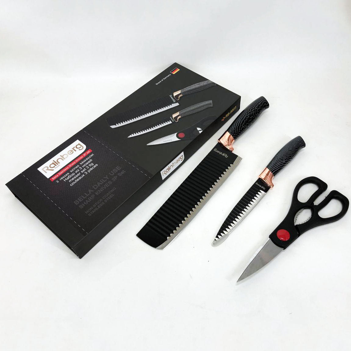 Набор кухонный ножей Rainberg RB-8803 3 в 1 из нержавеющей стали с керамическим покрытием