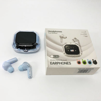 Беспроводные вакуумные наушники TWS с LED дисплеем, влагозащита IPx4 Bluetooth 5.4 с кейсом. Цвет: голубой