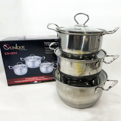 Набор кастрюль из нержавеющая стали с крышками UNIQUE UN-5074, набор посуды для электрических плит