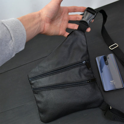 Сумка мужская на 3 карманах, из натуральной кожи, слинг нагрудный черный, мужская сумка кроссбоди