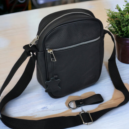 Сумка из натуральной кожи мужская, мессенджер кожаный чёрный, качество, мужская сумка через плече