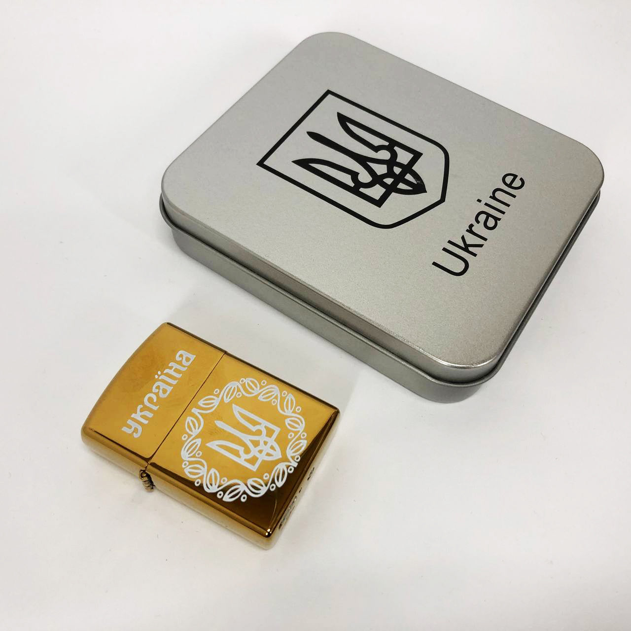 Дуговая электроимпульсная USB Юсб зажигалка Украина металлическая коробка HL-447. Цвет: золотой