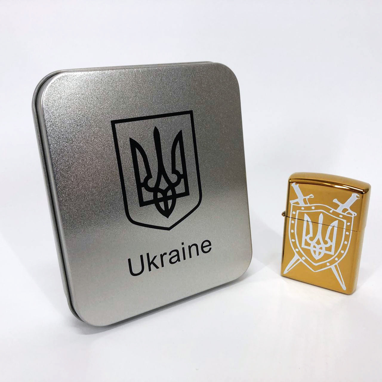 Дуговая электроимпульсная USB зажигалка Украина (металлическая коробка) HL-446. Цвет: золотой