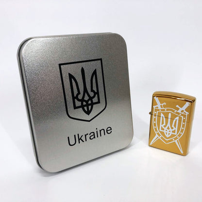 Дуговая электроимпульсная USB зажигалка Украина (металлическая коробка) HL-446. Цвет: золотой