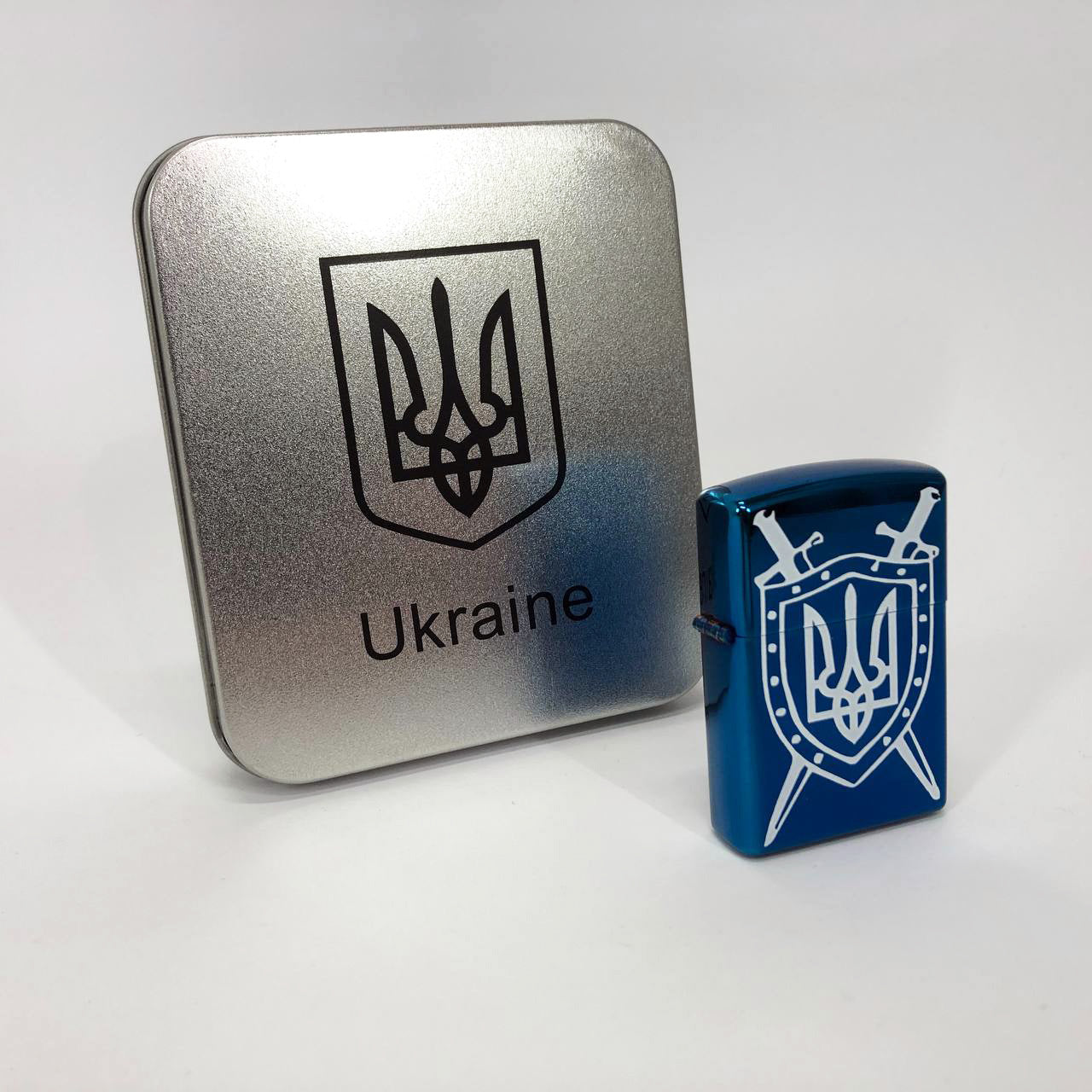 Дуговая электроимпульсная USB Зажигалка аккумуляторная Украина металлическая коробка HL-446. Цвет: синий