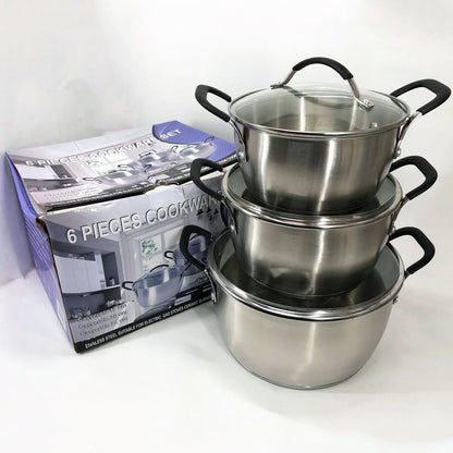 Набор кастрюль 6 предметов LB-1891 из нержавеющей стали со стеклянной крышкой, наборы кастрюль