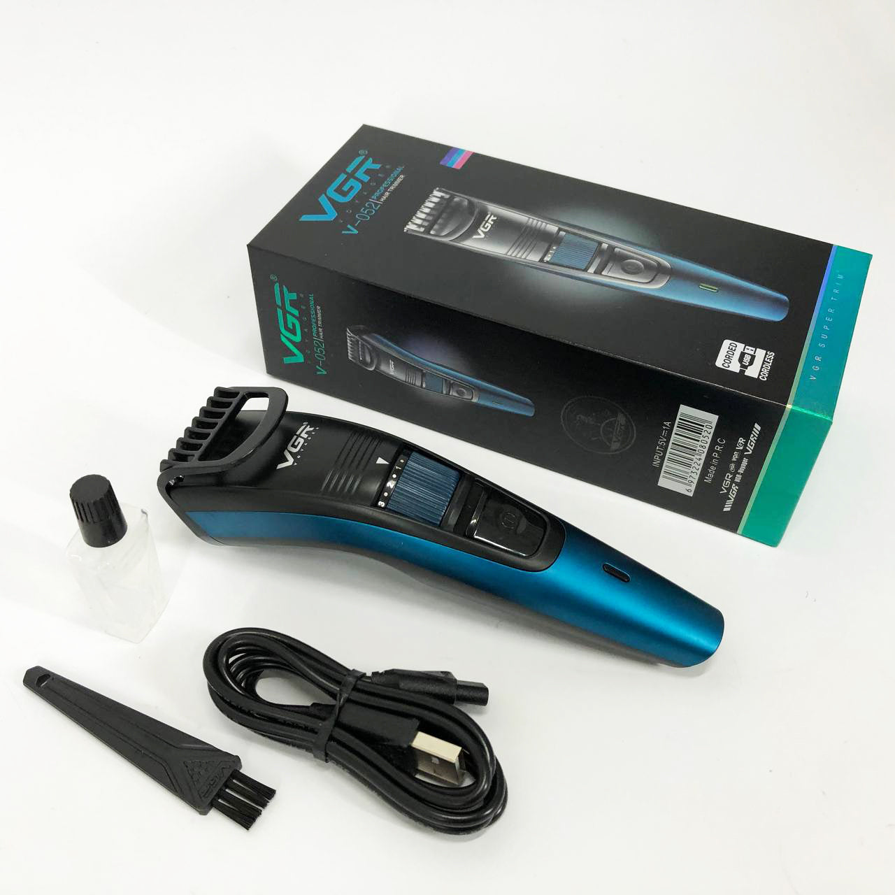 Машинка триммер для стрижки волос и бороды аккумуляторная VGR V-052 с насадками, Профессиональная