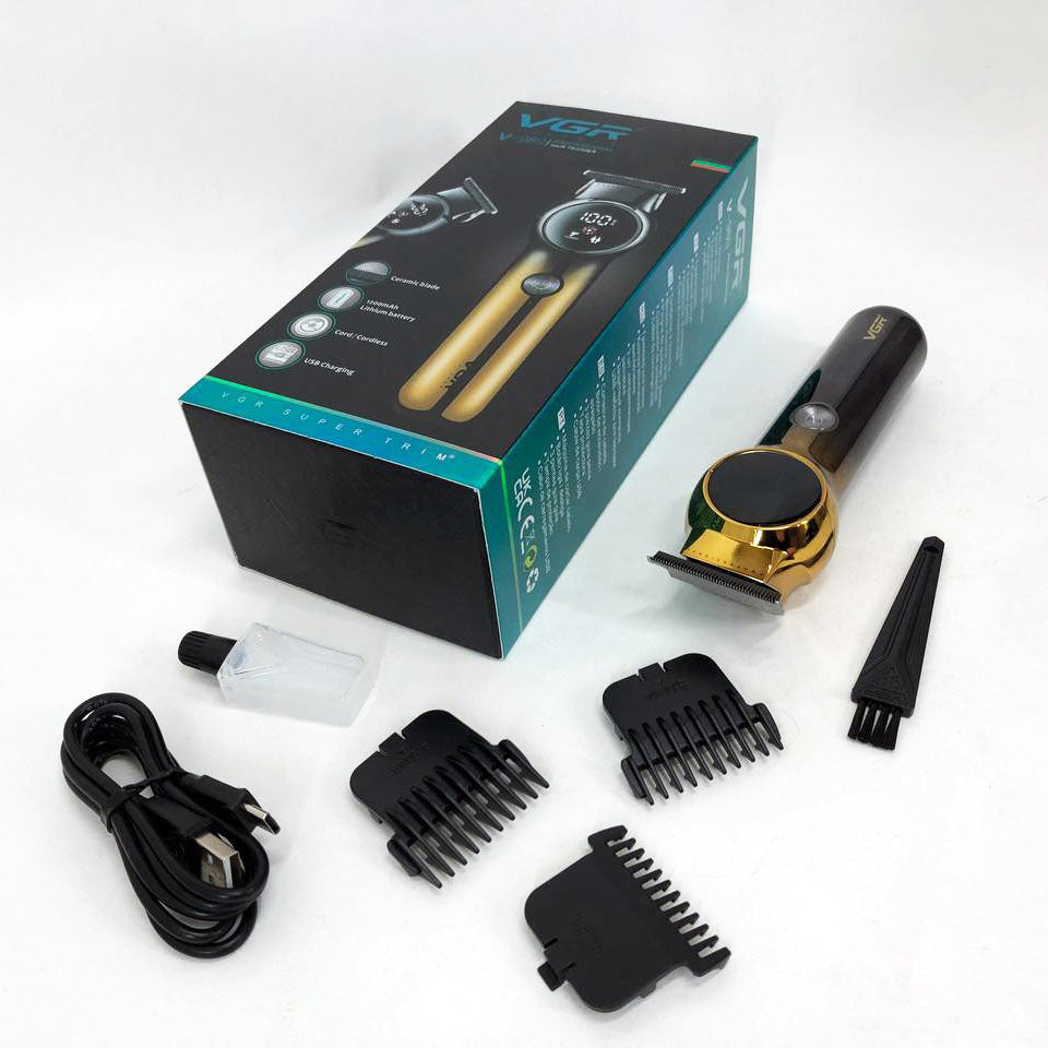 Триммер для бороды и усов VGR V-989 7000 об. Машинка для стрижки, окантовки керамика+сталь. Цвет: черный