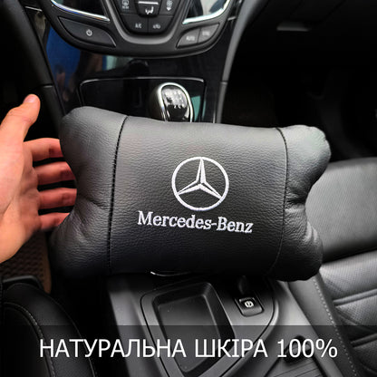 Мерседес 2шт, натуральная кожа, подушки на подголовник для авто с логотипом Mercedes-Benz