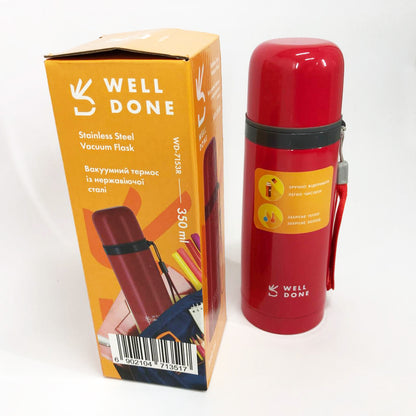 Термос вакуумный Well Done WD-7153R 350 мл, Качественный термос для дома, для напитков. Цвет: красный
