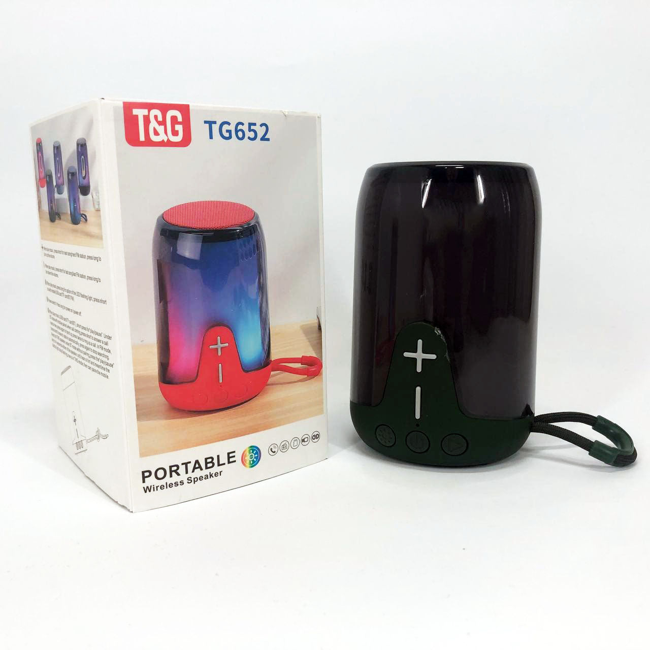Портативная колонка TG652 5W с RGB подсветкой и ремешком, колонка с аккумулятором блютуз. Цвет: зеленый