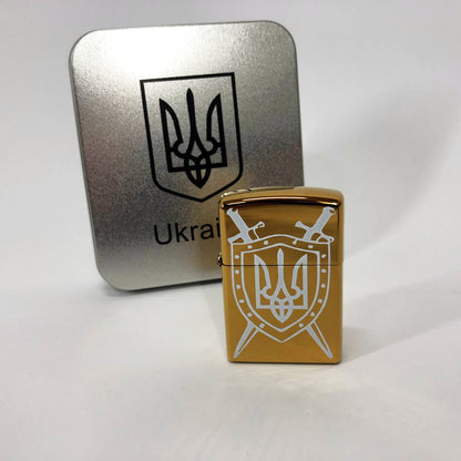 Дуговая электроимпульсная USB зажигалка Украина (металлическая коробка) HL-446. Цвет: золотой