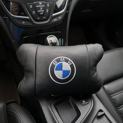 Авто подушки 2 шт — набор BMW из натуральной кожи, на подголовник в машину, Автомобильная подушка БМВ