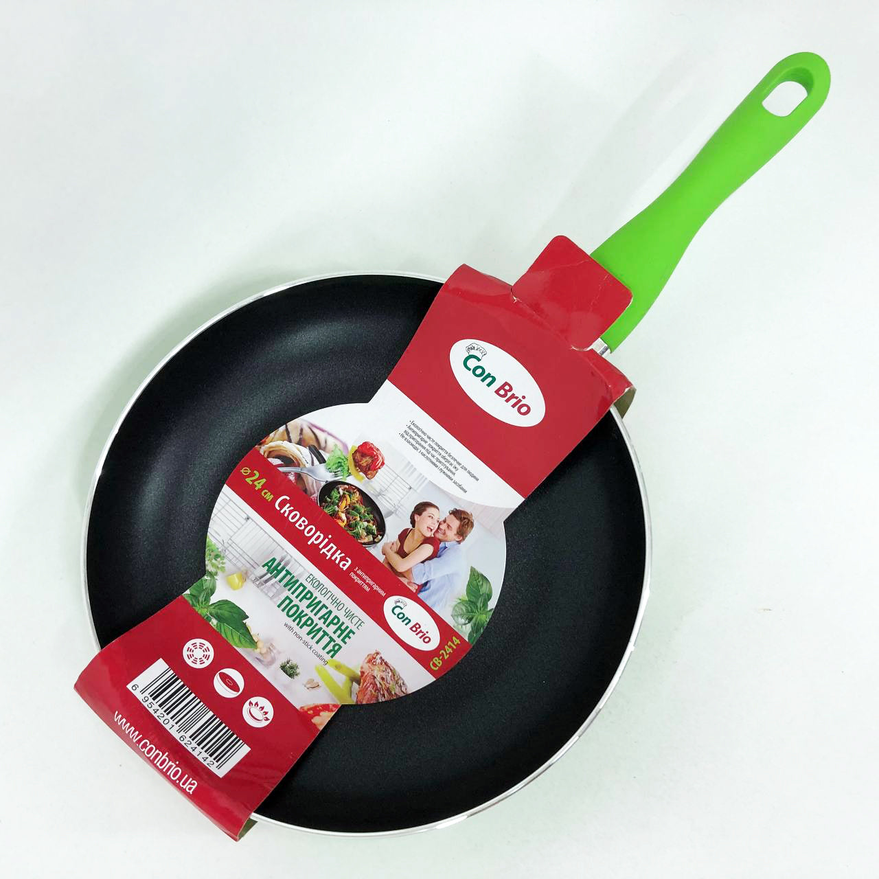 Сковорода антипригарная Con Brio 24 см СВ-2414, сковорода с толстым дном. Цвет: зеленый