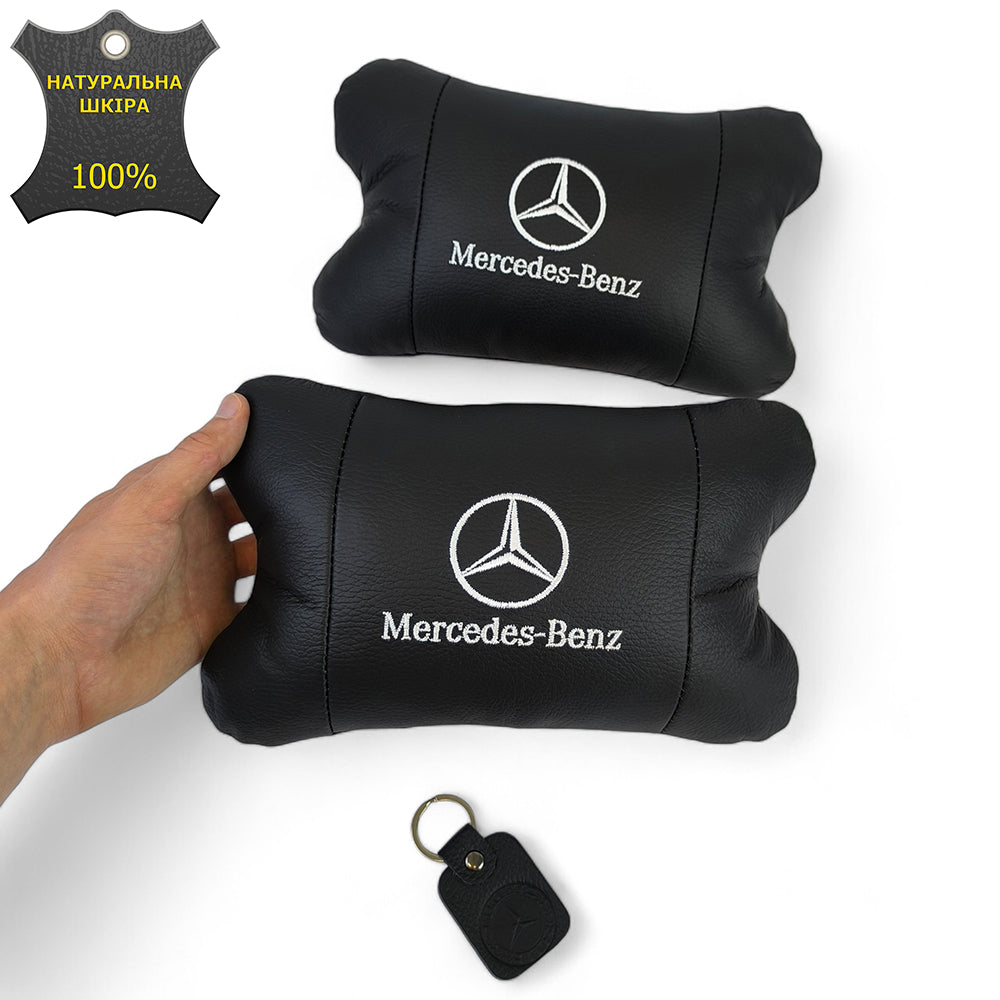 Мерседес 2шт, натуральная кожа, подушки на подголовник для авто с логотипом Mercedes-Benz