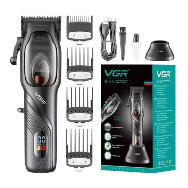Машинка для стрижки волос VGR V-269 (профессиональная) с дисплеем и 4 насадками, окантовочная машинка