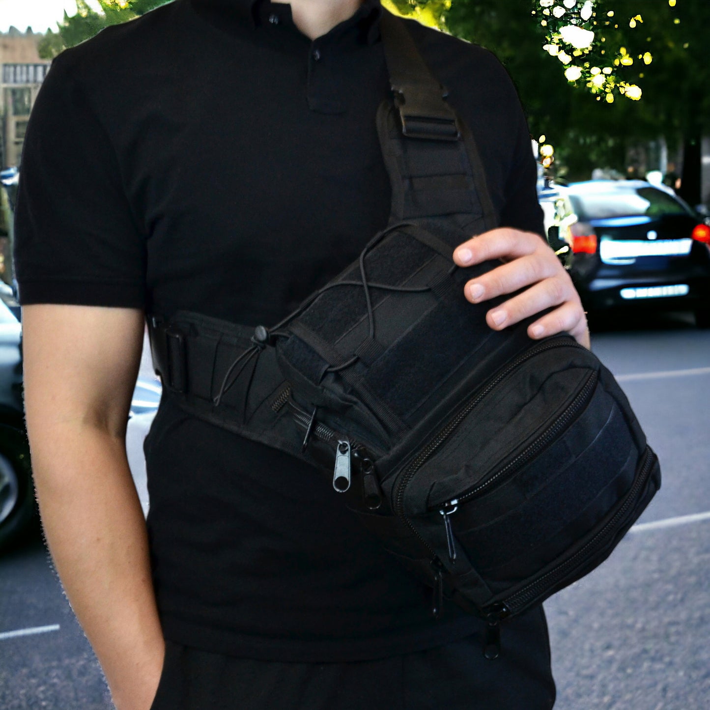 Тактична сумка чорна через плече військова велика нагрудна сумка ВСУ сумка універсальна армійська