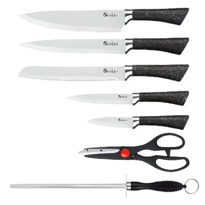 Набор Кухонных ножей с ножницами и подставкой UNIQUE UN-1837, Набор качественных ножей для дома