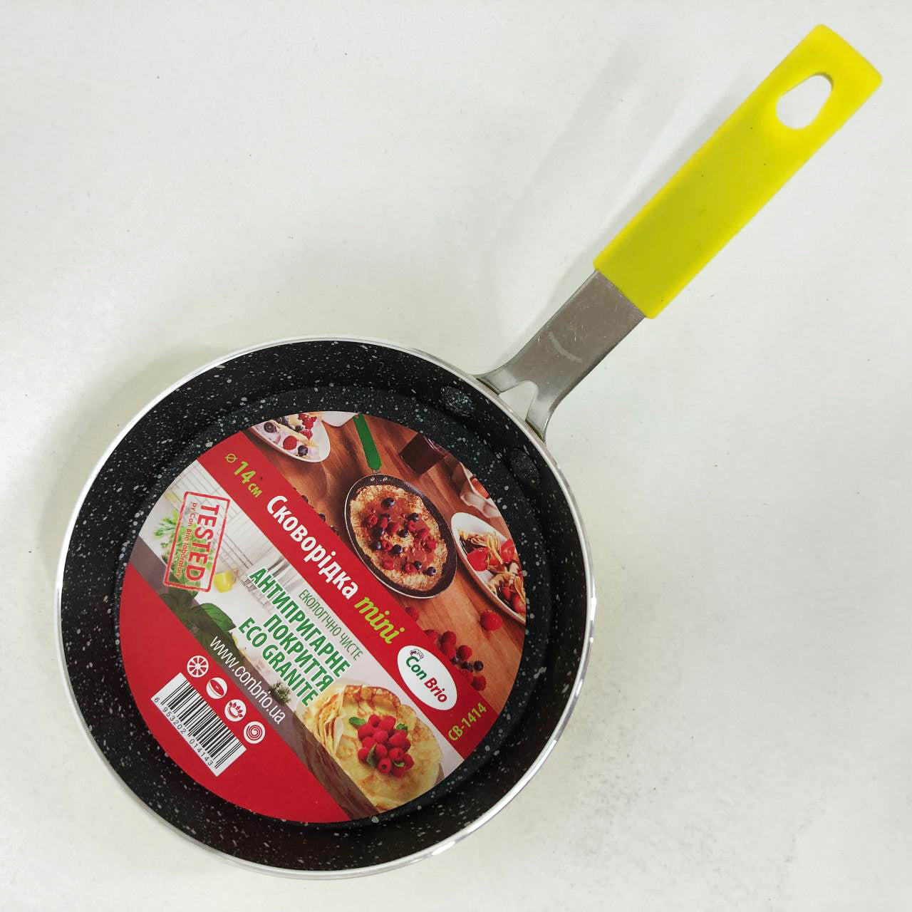 Сковорода Con Brio CB-1414, 14см, Мини, Eco Granite, Качественная сковорода. Цвет: желтый