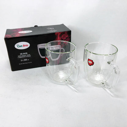 Набір скляних чашок із подвійними стінками з вушками Con Brio СВ-8435-2, 2шт, 350мл, з подвійним дном