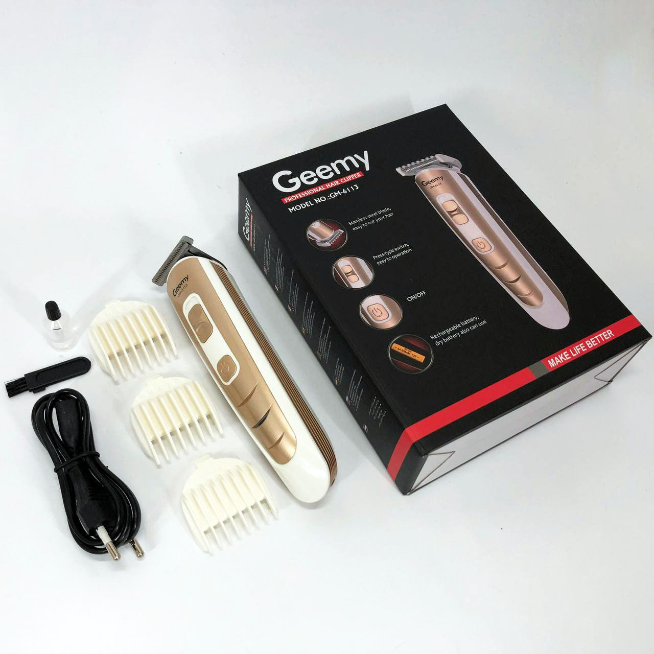 Машинка для стрижки волос Gemei GM-6113 аккумуляторная, машинка мужская для бритья. Цвет: золотой