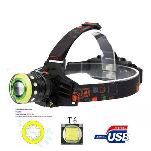 Фонарь налобный Police T105-T6+COB аккумуляторный, водонепроницаемый фонарик, головной фонарик