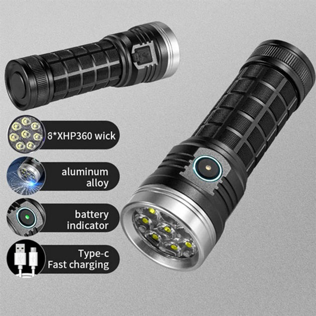 Фонарик компактный PLD W5185-8XHP360, Высококачественный фонарик, Долговечный светодиодный фонарь
