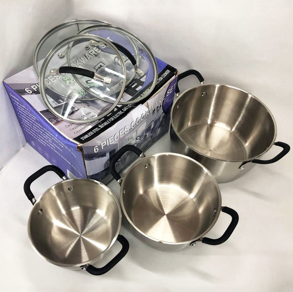 Набор кастрюль 6 предметов LB-1891 из нержавеющей стали со стеклянной крышкой, наборы кастрюль