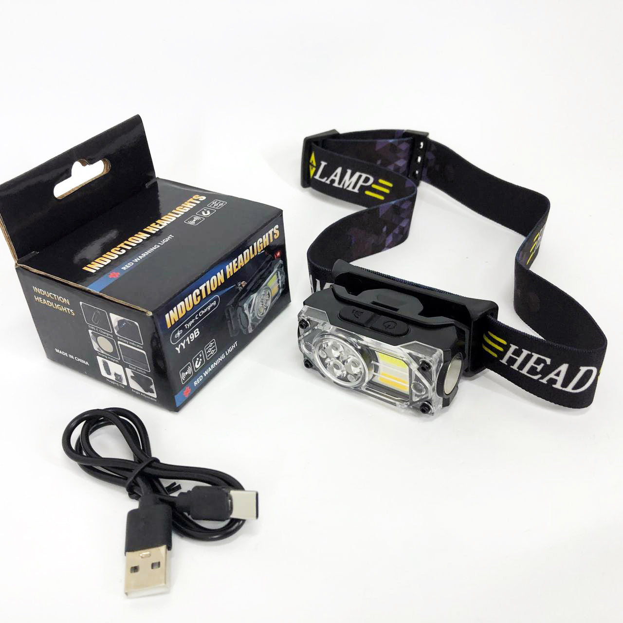 Фонарь налобный YY-19B-3SMD+2COB(white+yellow+red), Налобный фонарик с usb зарядкой