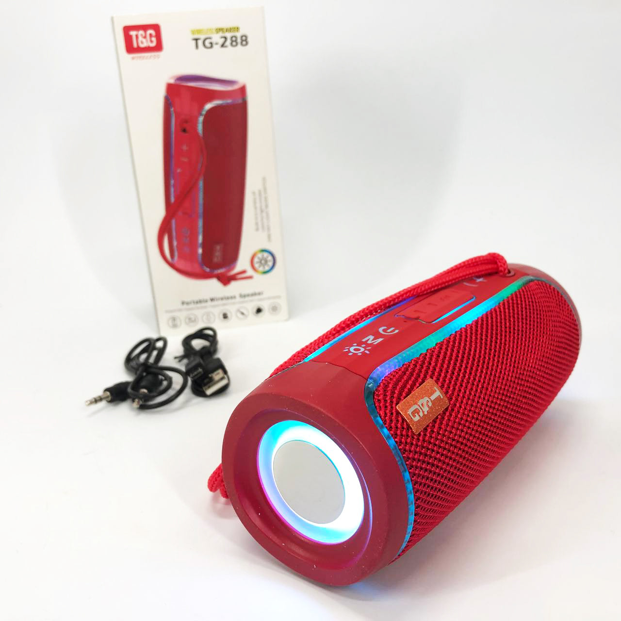 Портативная Bluetooth колонка с LED подсветкой TG288, громкая колонка для вечеринки. Цвет: красный