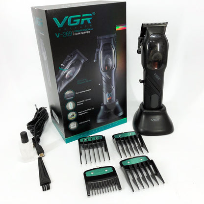 Машинка для стрижки волос VGR V-269 (профессиональная) с дисплеем и 4 насадками, окантовочная машинка