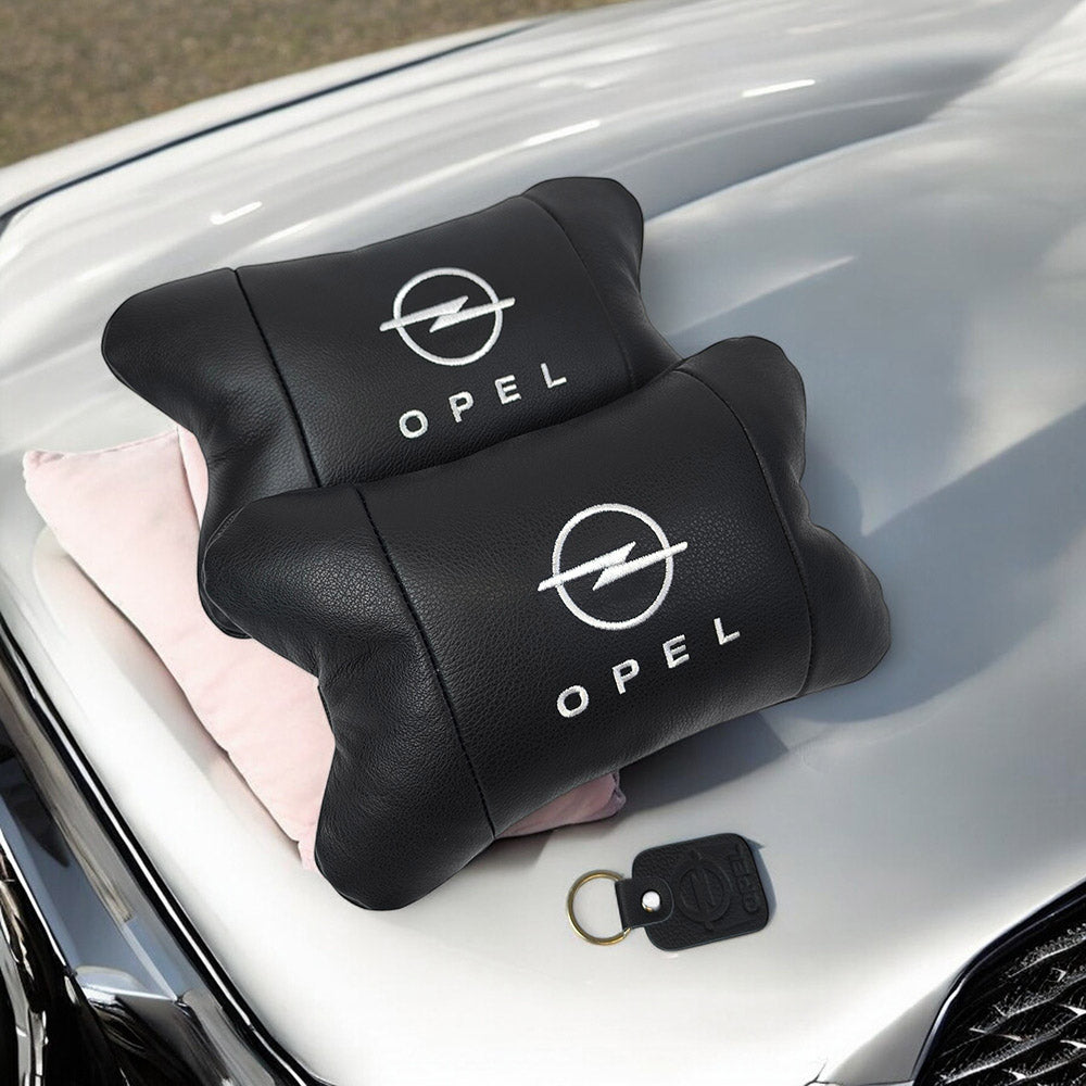 Набор автомобильных подушек 2шт для Opel, натуральная кожа, стильные черные подголовники Опель для авто