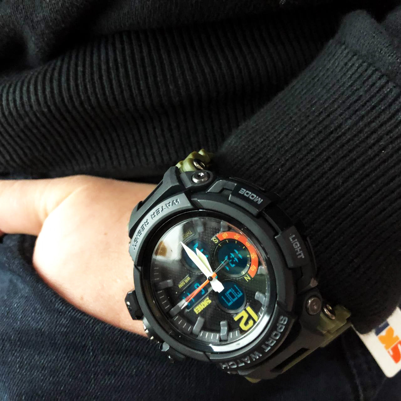 Часы наручные мужские SKMEI 1343AG ARMY GREEN, часы тактические противоударные. Цвет: зеленый