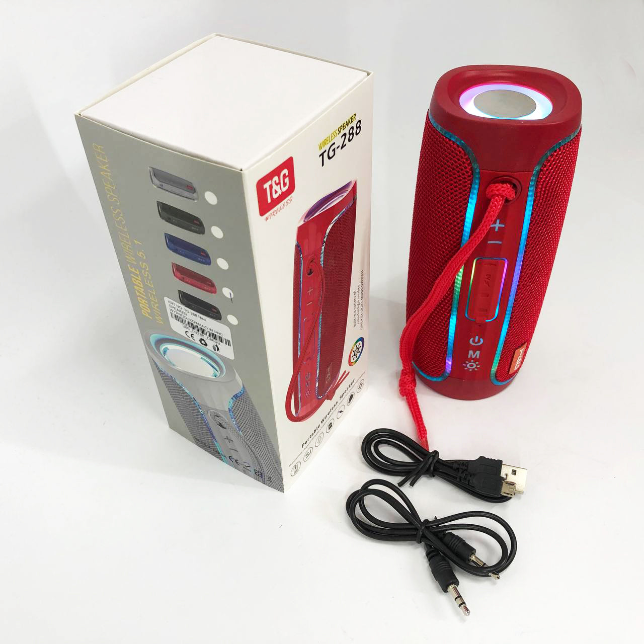 Портативная Bluetooth колонка с LED подсветкой TG288, громкая колонка для вечеринки. Цвет: красный