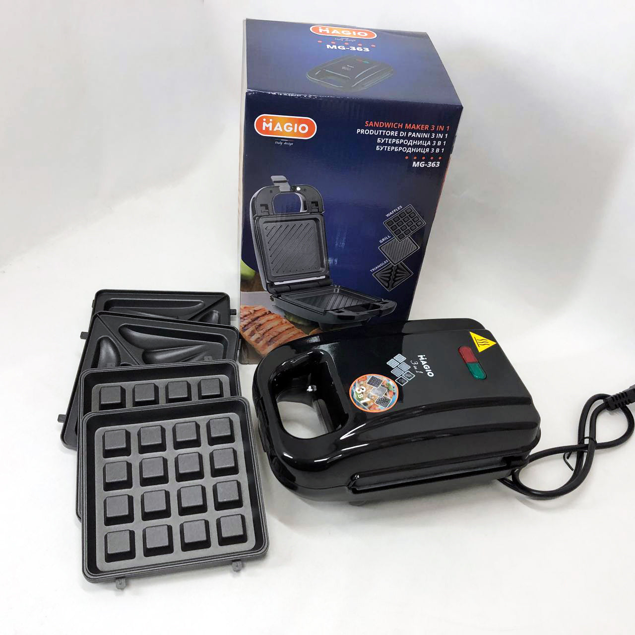 Мультимейкер (бутербродница-вафельница-гриль) Magio MG-363, Бутербродница 4в1, Сендвичница, Мультимейкер