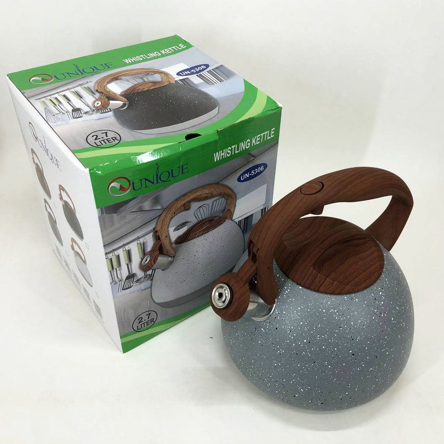 Чайник Unique со свистком UN-5306 2,7л мрамор, чайник для газовой плитки, чайник на плиту. Цвет: серый