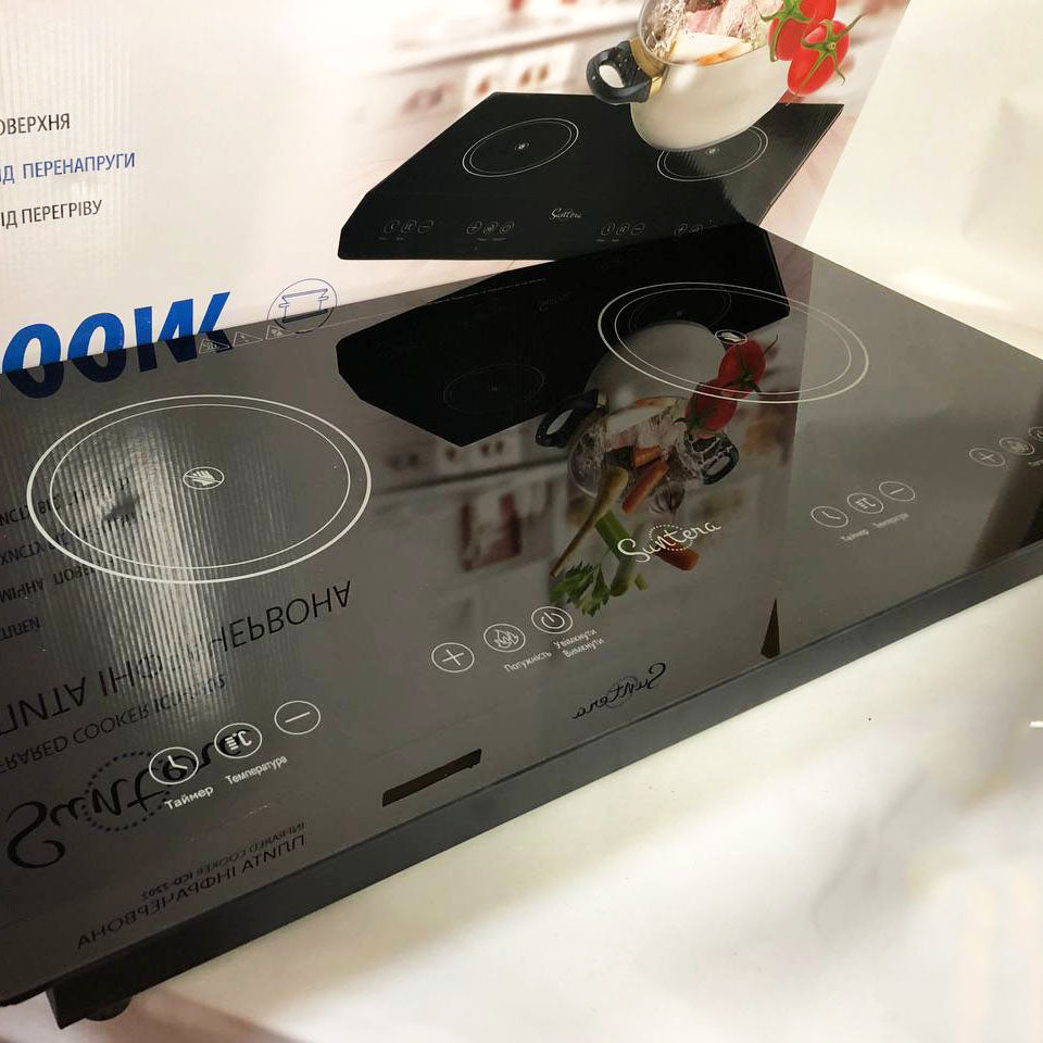 Электроплита большая индукционная на 2 конфорки Suntera ICD-2202 2200 Вт, Электроплита настольная от сети