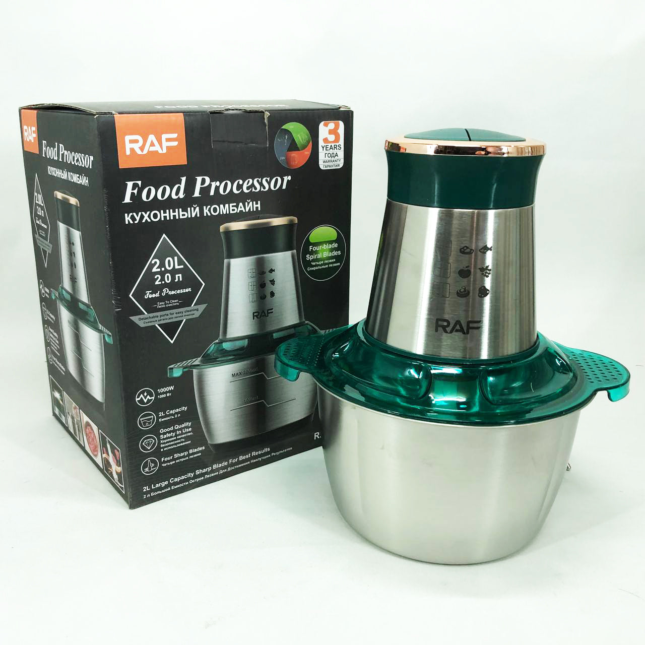 Кухонный комбайн RAF R.7029 электрический блендер измельчитель мясорубка 1000 Вт 2л, Мощный блендер