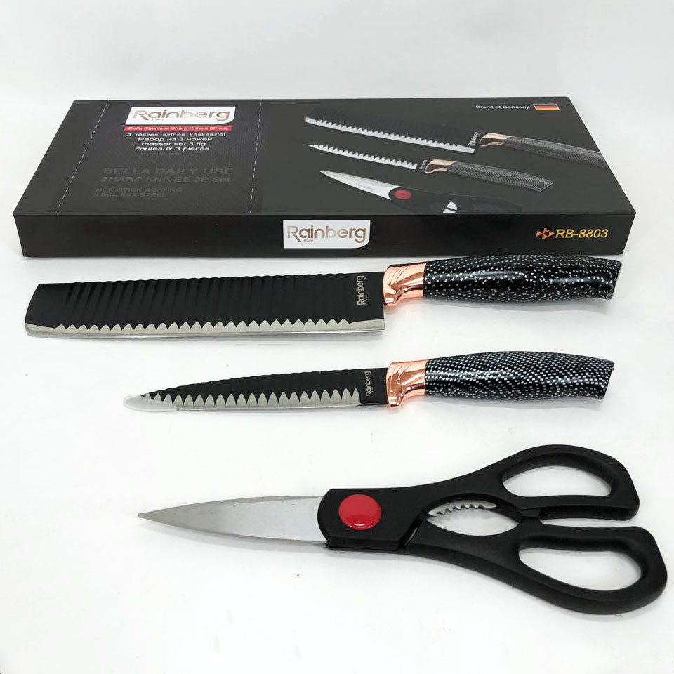 Набор кухонный ножей Rainberg RB-8803 3 в 1 из нержавеющей стали с керамическим покрытием