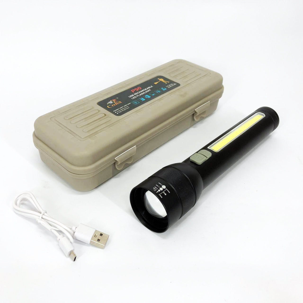 Фонарь аккумуляторный CB-C23-P90+COB, Фонарик светодиодный ручной аккумуляторный портативный